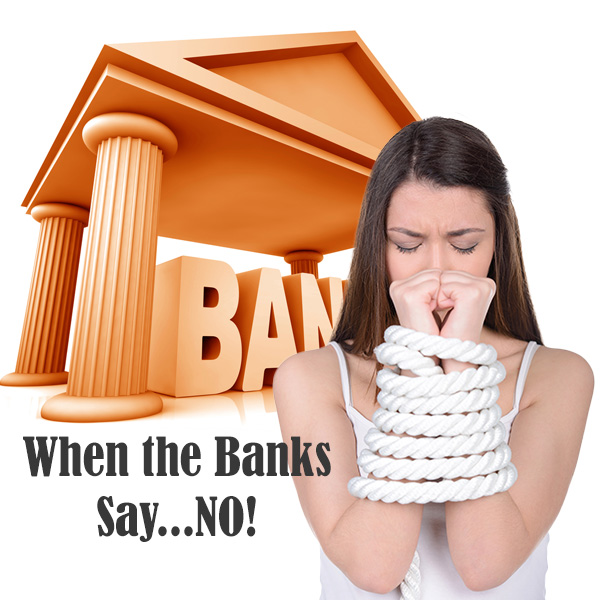 Bank Turned Down, Woman with hands tied, Commercial Finance Services